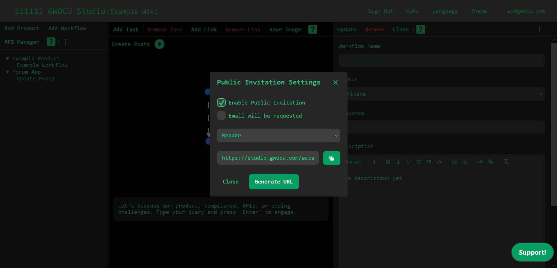 Create public invitation modal